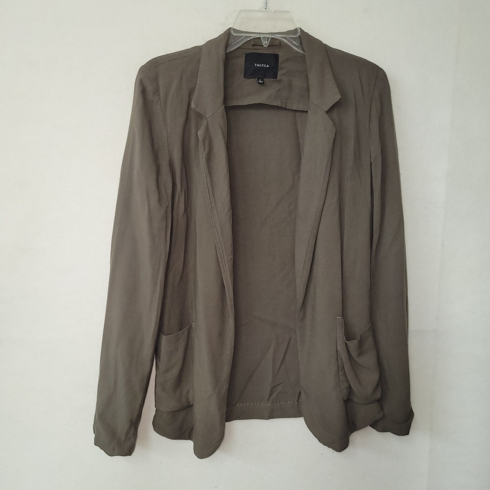 Talula Womens Olive Green Open Front Blazer Jacket Size 4 Career Casual Rayon